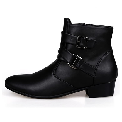 Funki Findz | Boots | Men's Buckle Strap Block Heel Dress Boots