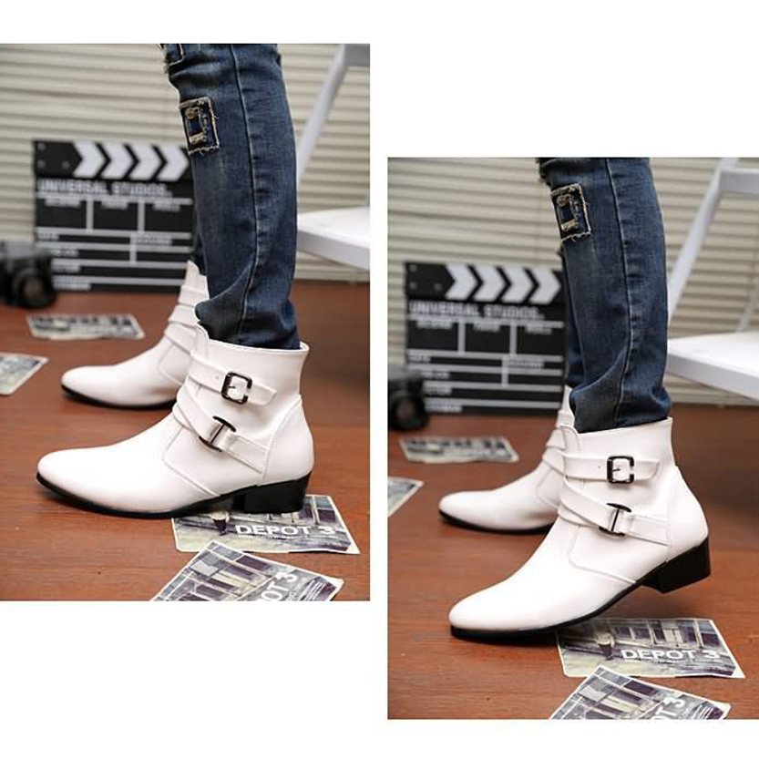 Funki Findz | Boots | Men's Buckle Strap Block Heel Dress Boots