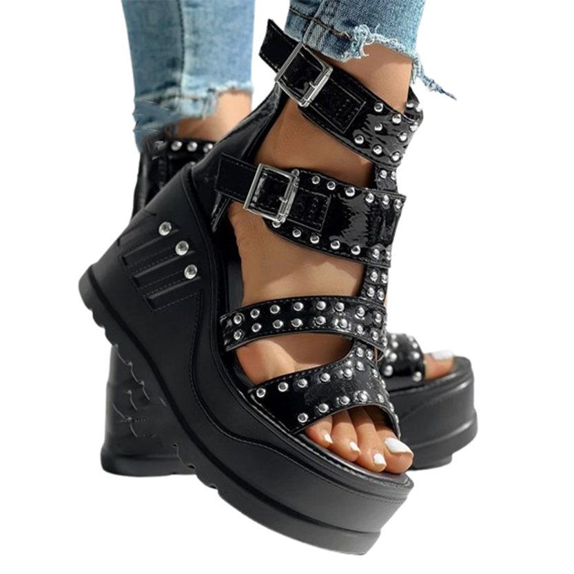 Funki Findz | Shoes | Women's Platform Stud Rivet Wedge Sandals
