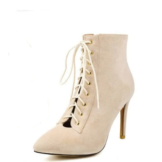 Funki Findz | Boots | Women's Suede Lace Up Stiletto Short Boot