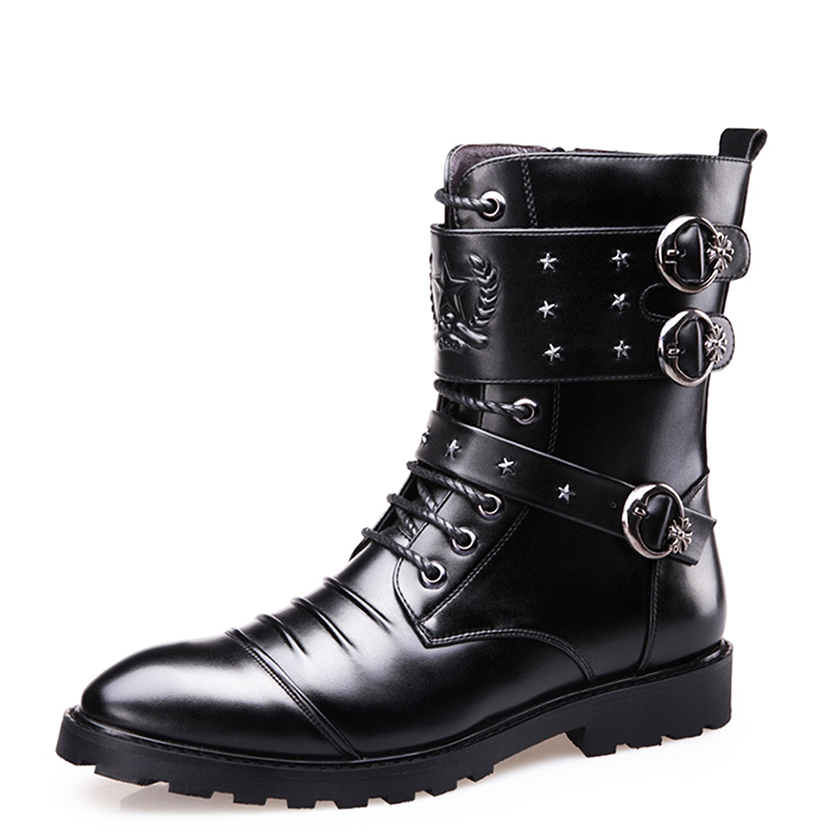 Funki Findz | Boots | Men's Punk Rivet Buckle Motorcycle Boots