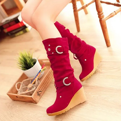 Funki Findz | Boots | Women's Mid-Calf Suede Wedge Stud Boot