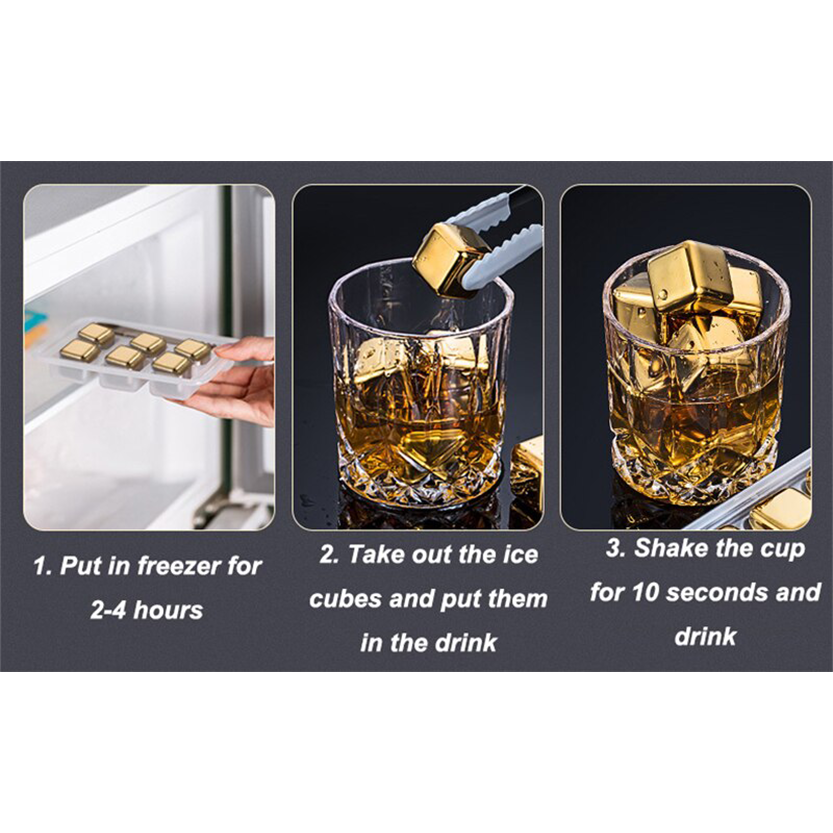 Funki Findz | Whisky Stones | Gold Stainless Steel Ice Cube Sets