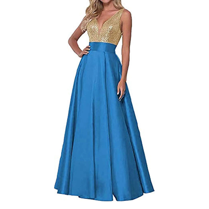 Funki Findz | Dresses | Women's Satin Sequin Evening Dress
