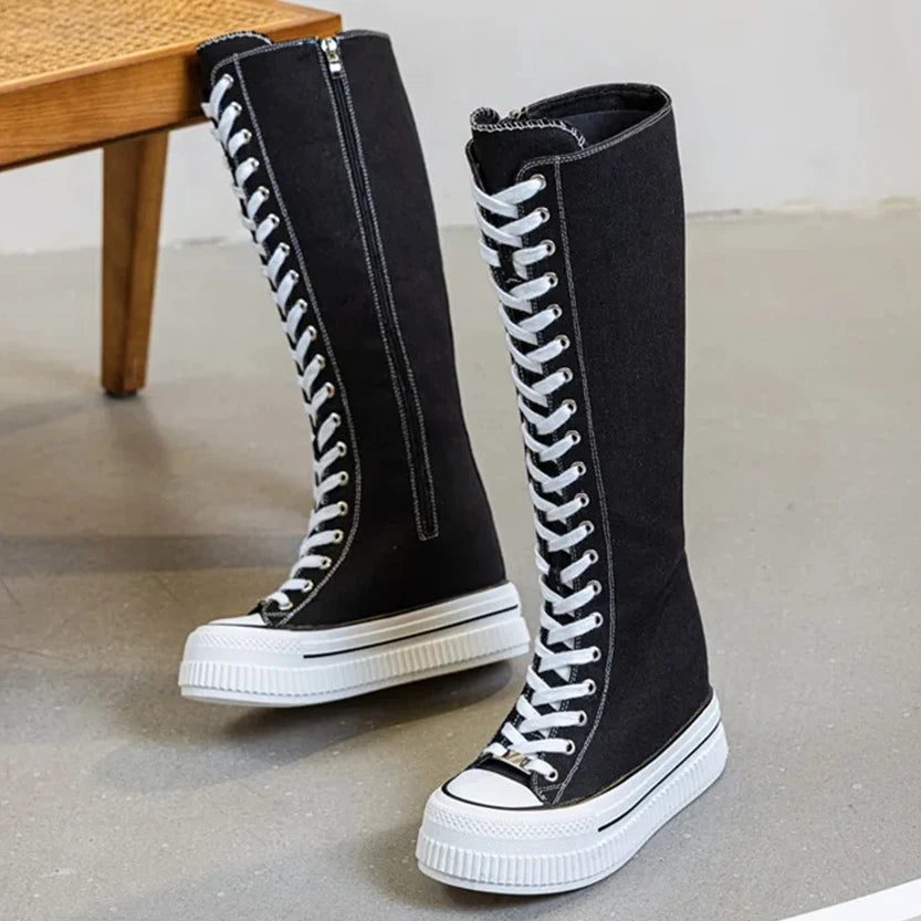Funki Findz | Boots | Women's Lace Up Knee High Canvas Boots