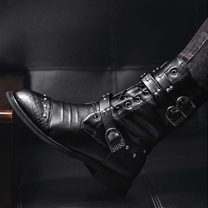 Funki Findz | Boots | Men's Leather Lace Up Buckle Strap Boots