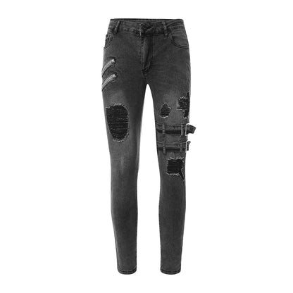Funki Findz | Pants | Men's Punk Skinny Denim Buckle Jeans