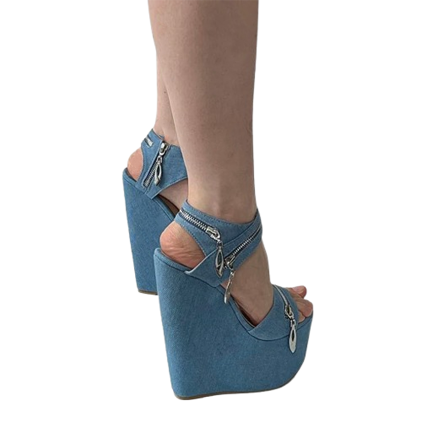 Funki Findz | Shoes | Women's Denim Zipper Plaform Sandals