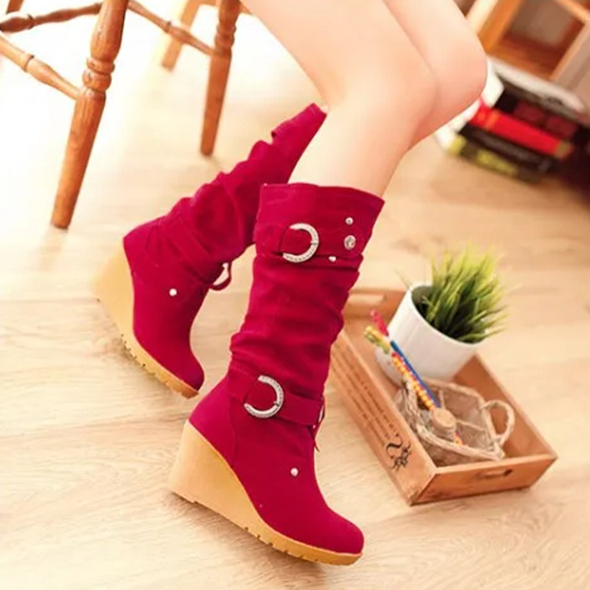 Funki Findz | Boots | Women's Mid-Calf Suede Wedge Stud Boot