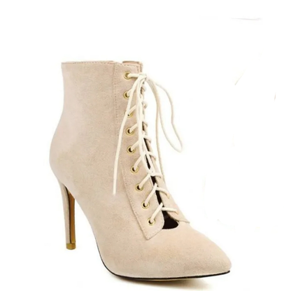Funki Findz | Boots | Women's Suede Lace Up Stiletto Short Boot