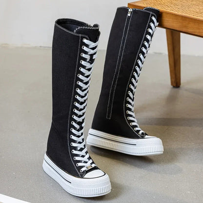 Funki Findz | Boots | Women's Lace Up Knee High Canvas Boots