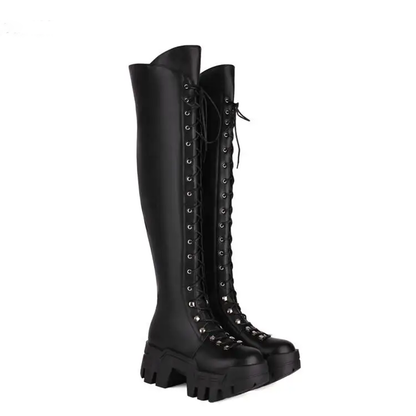 Funki Findz | Boots | Women's Platform Over Knee Lace Up Boot