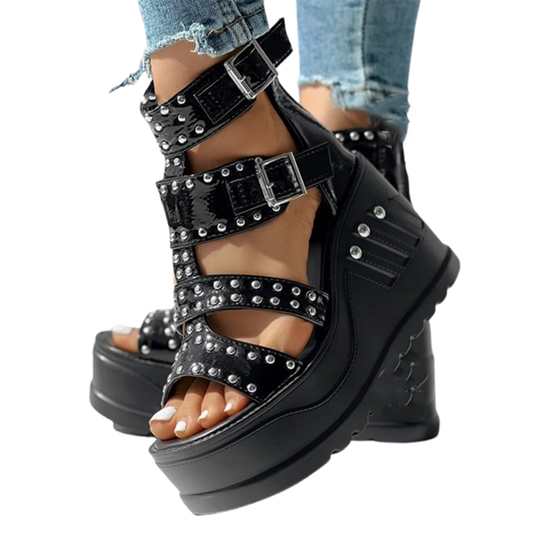 Funki Findz | Shoes | Women's Platform Stud Rivet Wedge Sandals