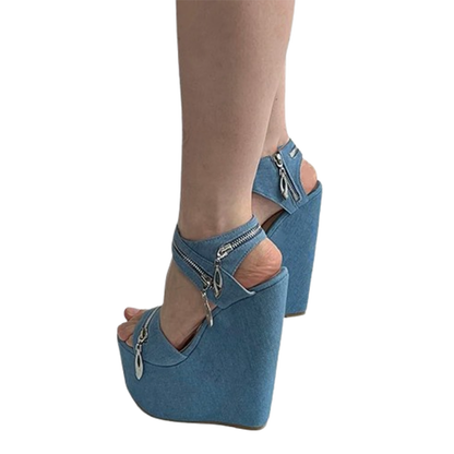Funki Findz | Shoes | Women's Denim Zipper Plaform Sandals