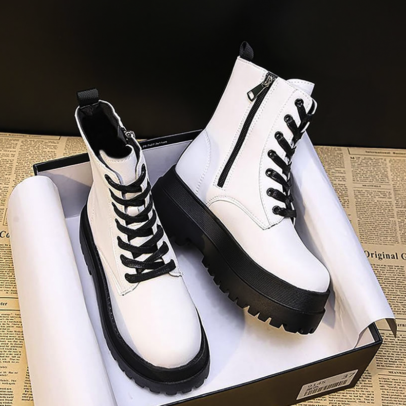Funki Findz | Boots | Women's White Platform Ankle Boots