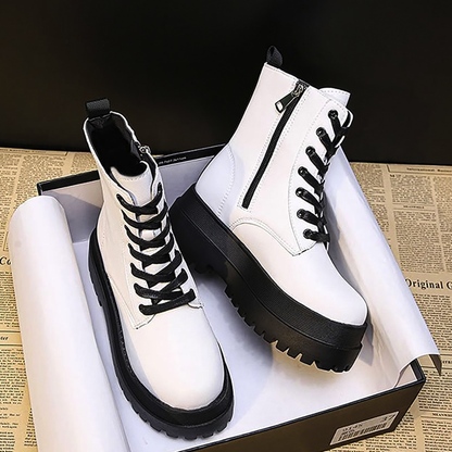 Funki Findz | Boots | Women's White Platform Ankle Boots