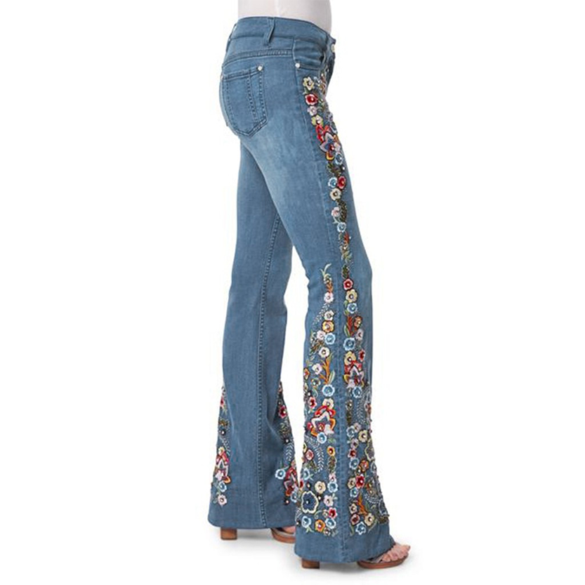 Funki Findz | Pants | Women's Boho Hippy Flared Flower Jeans
