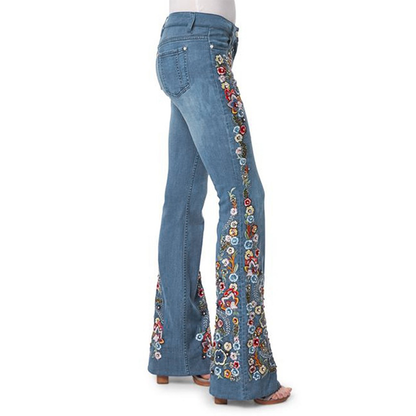 Funki Findz | Pants | Women's Boho Hippy Flared Flower Jeans