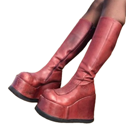 Funki Findz | Boots | Women's Red Buckle Strap Platform Boots