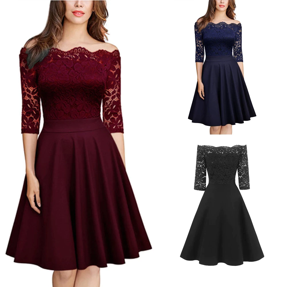 Funki Findz | Dresses | Women's Elegant Lace Chiffon Midi Dress