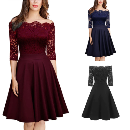 Funki Findz | Dresses | Women's Elegant Lace Chiffon Midi Dress