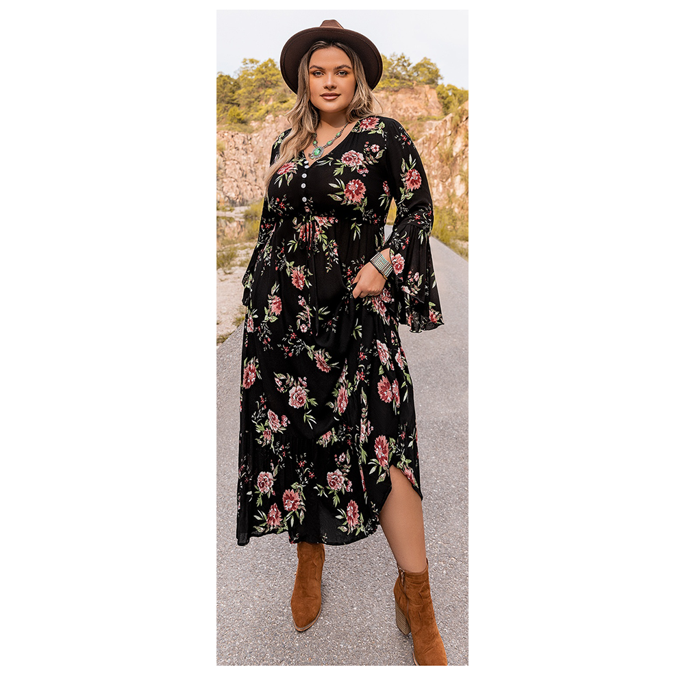 Funki Findz | Dresses | Women's Plus Floral Flare Sleeve Dress