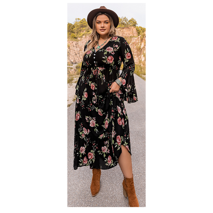 Funki Findz | Dresses | Women's Plus Floral Flare Sleeve Dress