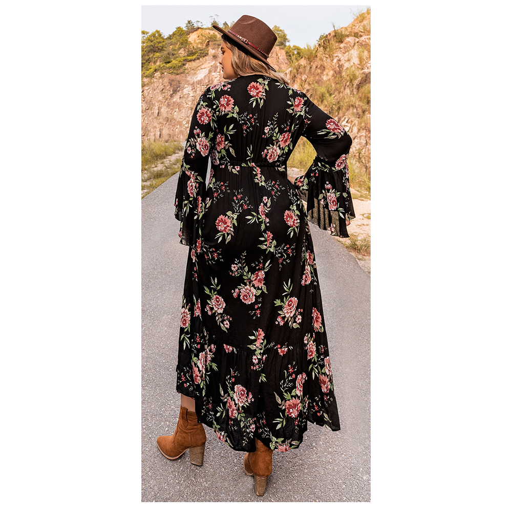 Funki Findz | Dresses | Women's Plus Floral Flare Sleeve Dress