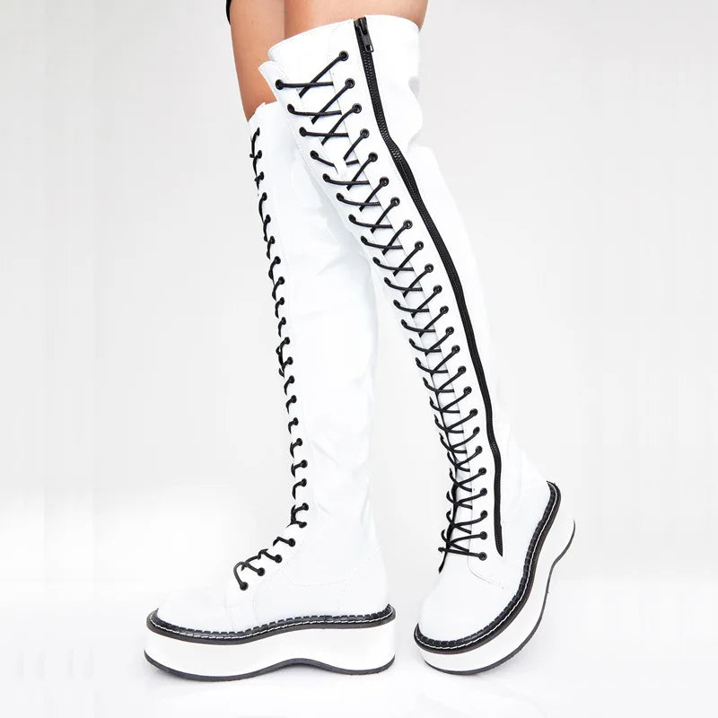 Funki Findz | Boots | Women's Over Knee Lace Up Platform Boot