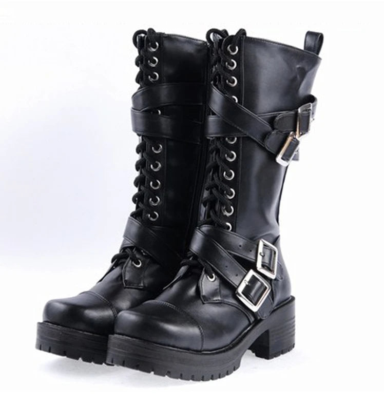 Funki Findz | Boots | Women's Punk Cross and Buckle Strap Boot