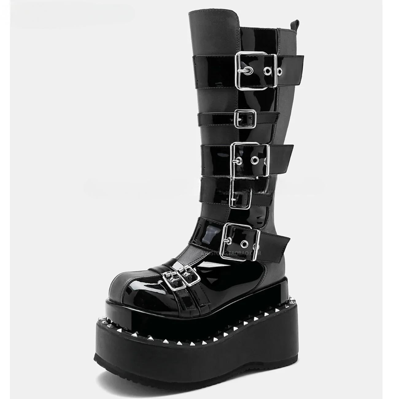 Funki Findz | Boots | Women's Gothic Buckle Strap Leather Boots