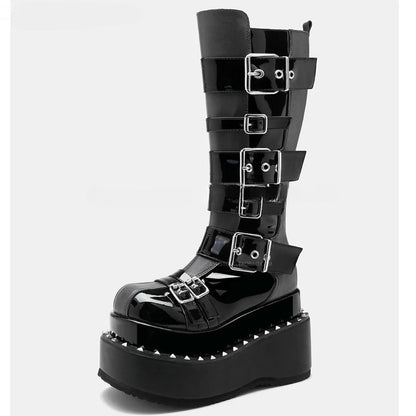 Funki Findz | Boots | Women's Gothic Buckle Strap Leather Boots