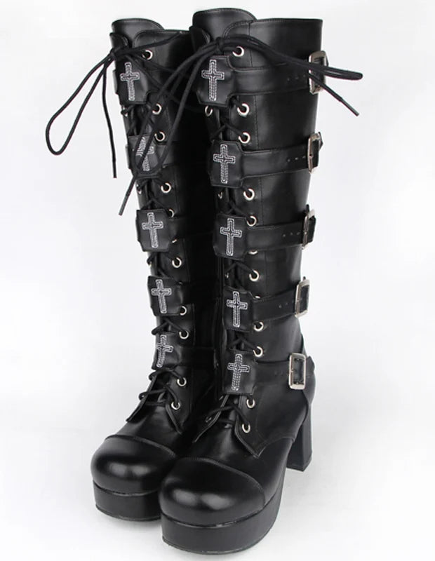 Funki Findz | Boots | Women's Punk Cross and Buckle Strap Boot