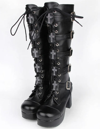Funki Findz | Boots | Women's Punk Cross and Buckle Strap Boot