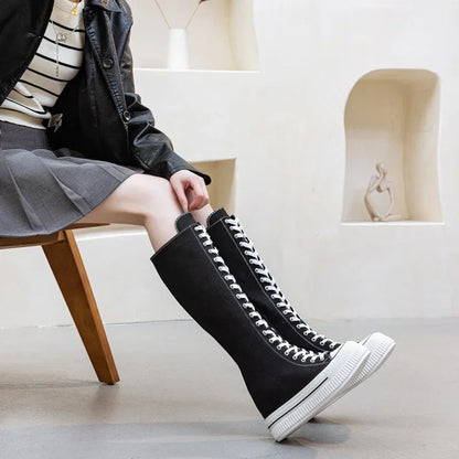 Funki Findz | Boots | Women's Lace Up Knee High Canvas Boots