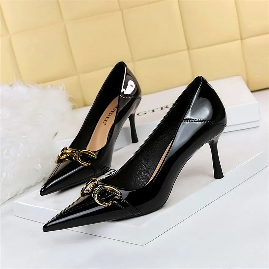 Funki Findz | Shoes | Women's Patent Metal Buckle Luxury Heels