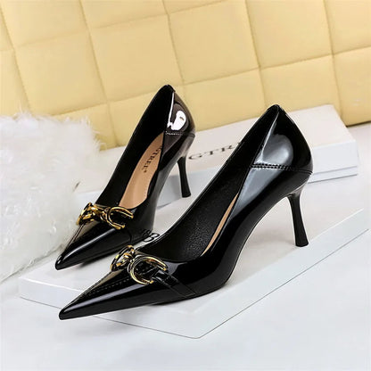 Funki Findz | Shoes | Women's Patent Metal Buckle Luxury Heels