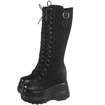 Funki Findz | Boots | Women's Leather Platform Lace Up Wedges