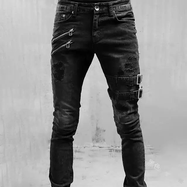 Funki Findz | Pants | Men's Punk Skinny Denim Buckle Jeans