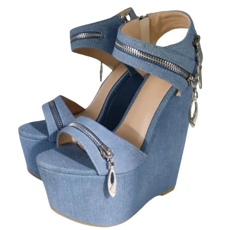 Funki Findz | Shoes | Women's Denim Zipper Plaform Sandals