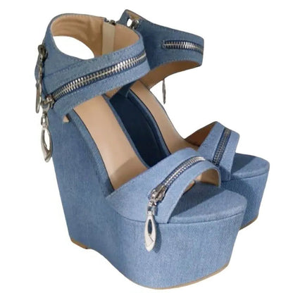 Funki Findz | Shoes | Women's Denim Zipper Plaform Sandals