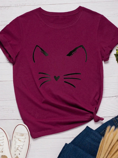 Funki Findz | Shirts | Women's Cute Cat Whiskers Printed T-Shirt