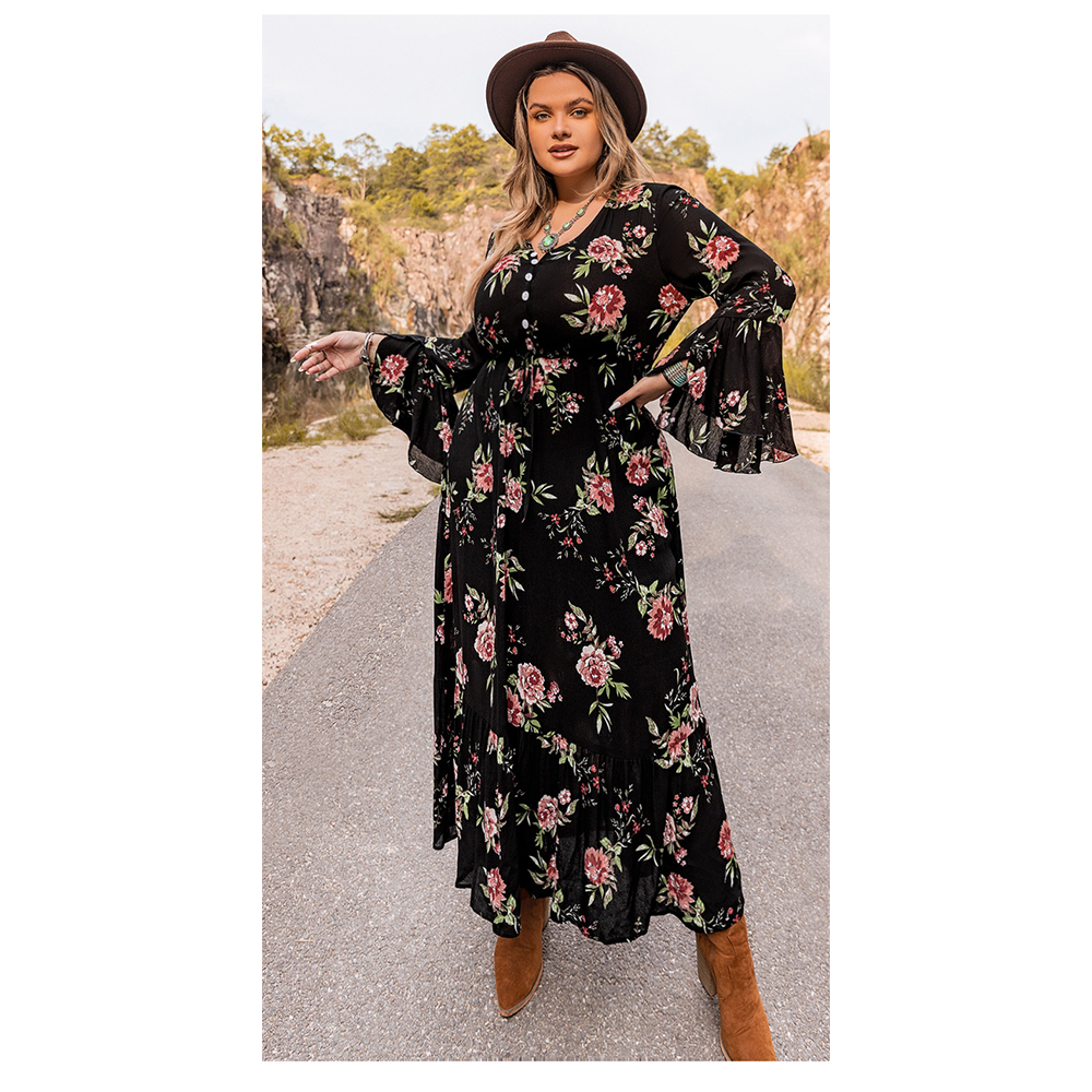 Funki Findz | Dresses | Women's Plus Floral Flare Sleeve Dress