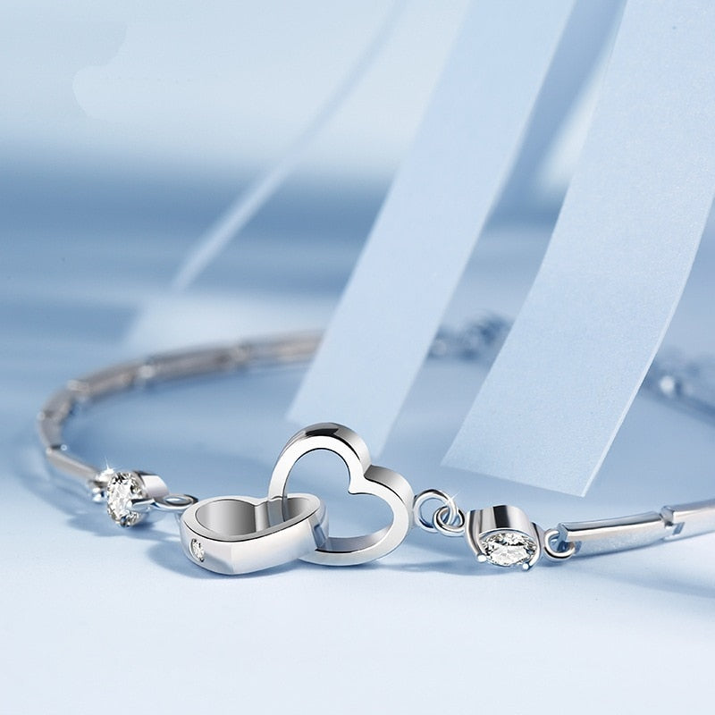 Funki Findz | Bracelets | Women's Double Heart Silver Bracelet
