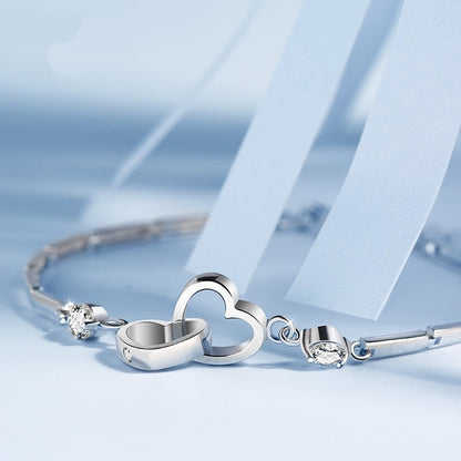 Funki Findz | Bracelets | Women's Double Heart Silver Bracelet