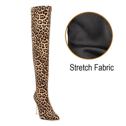 Funki Findz | Boots | Women's Cloth Leopard Print Stiletto Boots
