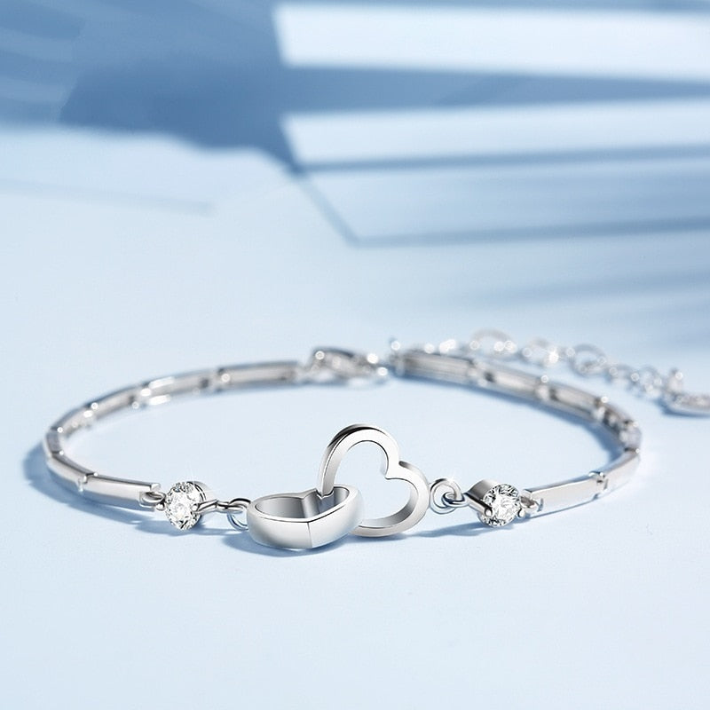 Funki Findz | Bracelets | Women's Double Heart Silver Bracelet