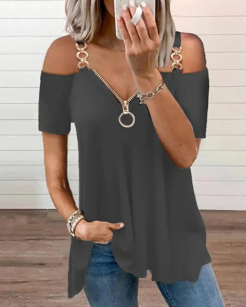 Funki Findz | Shirts | Women's Chain Link Strap Zipper Shirt
