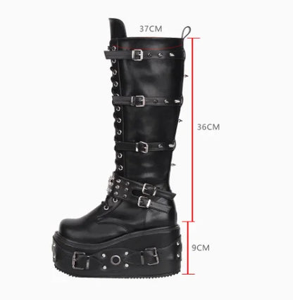 Funki Findz | Boots | Women's Gothic Buckle Rivet Wedge Boots