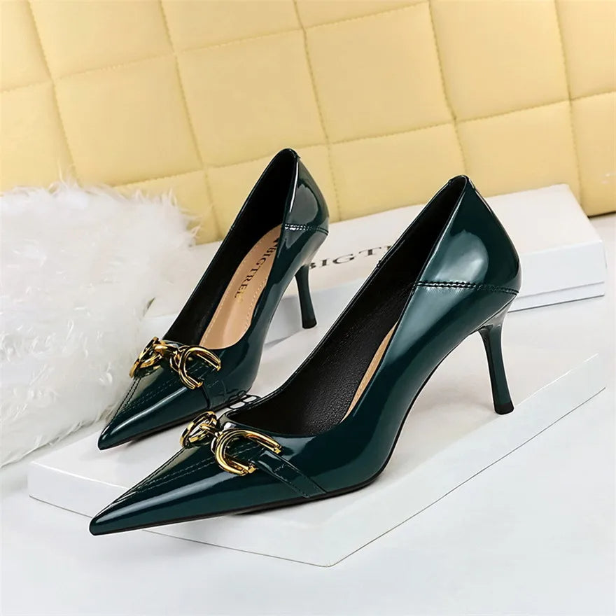 Funki Findz | Shoes | Women's Patent Metal Buckle Luxury Heels